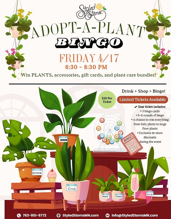 Adopt-A-Plant BINGO April 17, 6:30-8:30