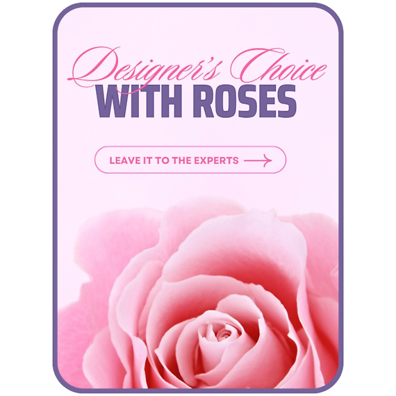 Designer\'s Choice with Roses in Glass Vase