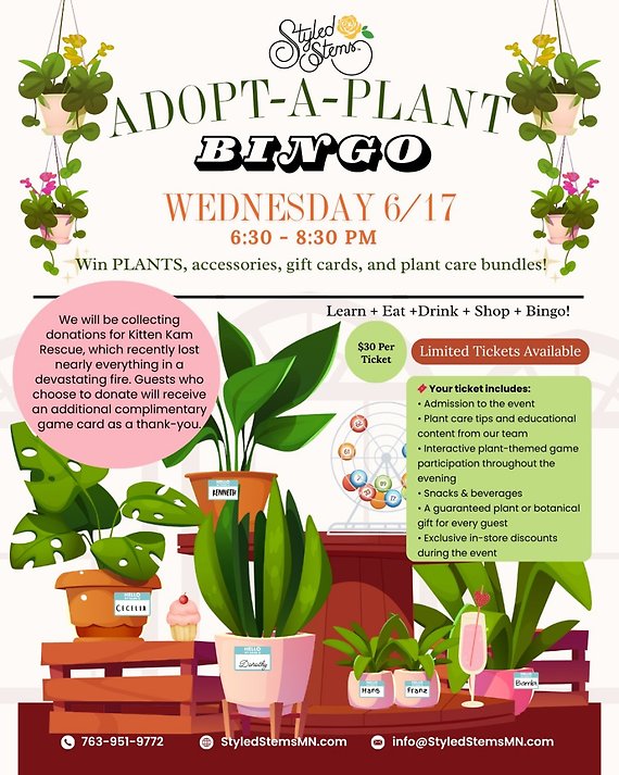 Adopt-A-Plant BINGO Jun 17, 6:30-8:30