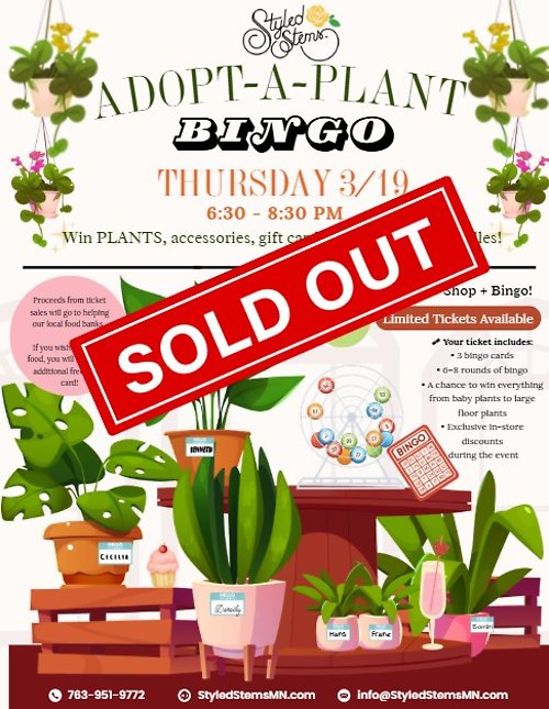 Adopt-A-Plant BINGO March 19, 6:30-8:30