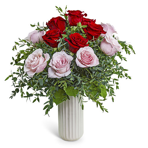 One Dozen Pink and Red Roses