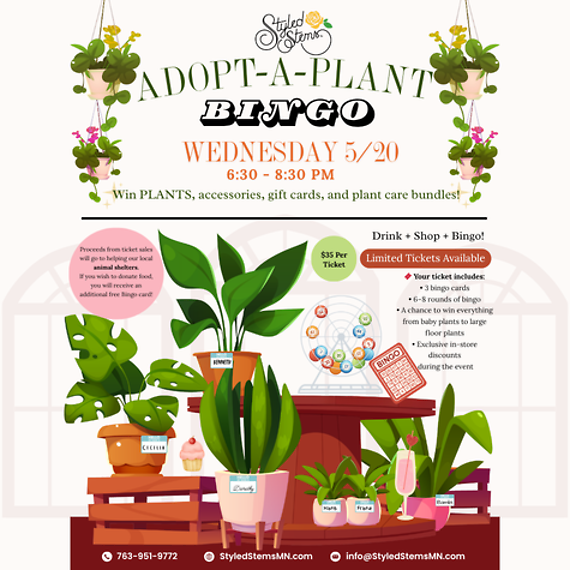 Adopt-A-Plant BINGO May 20, 6:30-8:30