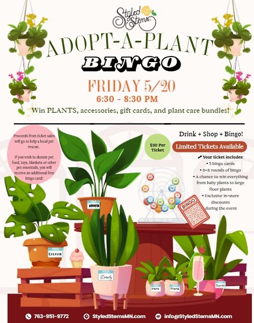 Adopt-A-Plant BINGO May 20, 6:30-8:30