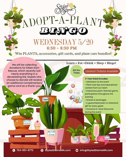 Adopt-A-Plant BINGO May 20, 6:30-8:30