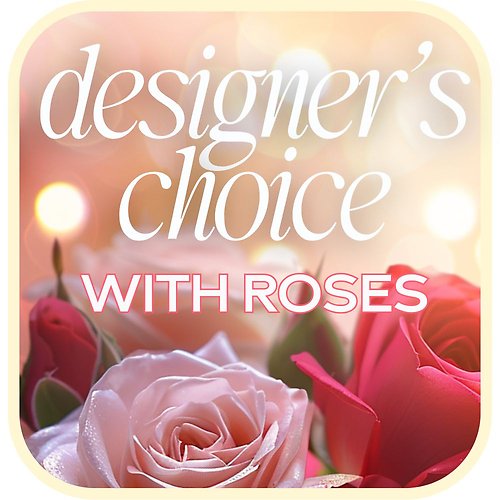 Designer\'s Choice with Roses in Glass Vase