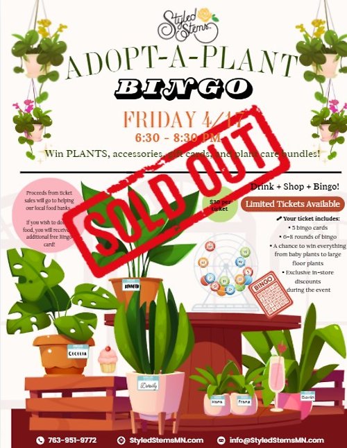 Adopt-A-Plant BINGO April 17, 6:30-8:30