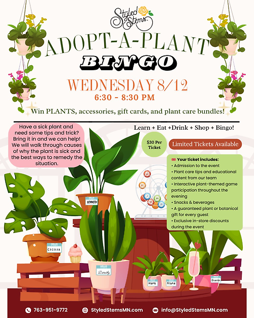 Adopt-A-Plant BINGO August 12, 6:30-8:30