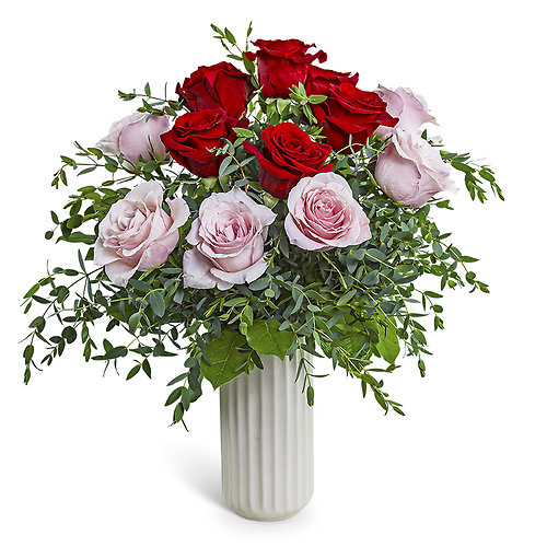 One Dozen Perfect Pink and Red Roses