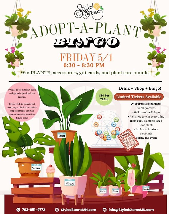 Adopt-A-Plant BINGO May 1, 6:30-8:30
