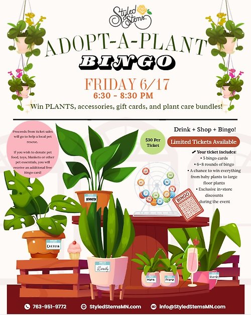 Adopt-A-Plant BINGO Jun 17, 6:30-8:30